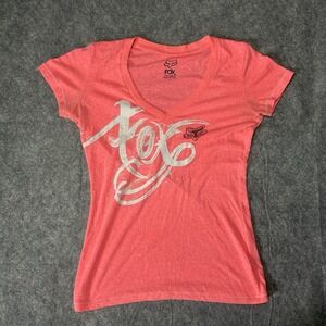 Fox Racing Women's Small Pink V Neck Graphic T Shirt  Y2k